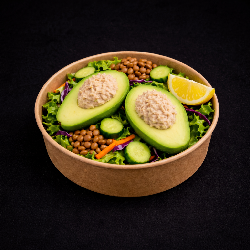 Palta rellena con ensalada mixta