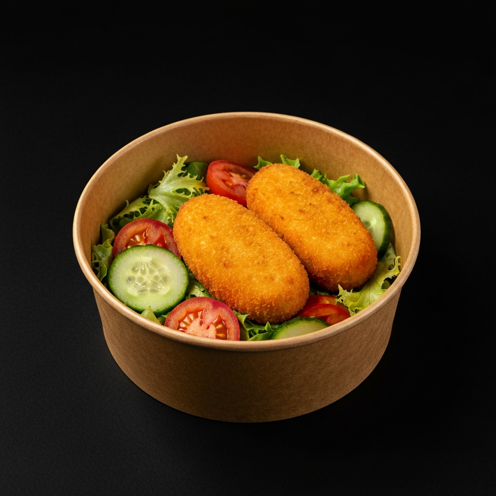 Croquetas de salmón con ensalada mixta